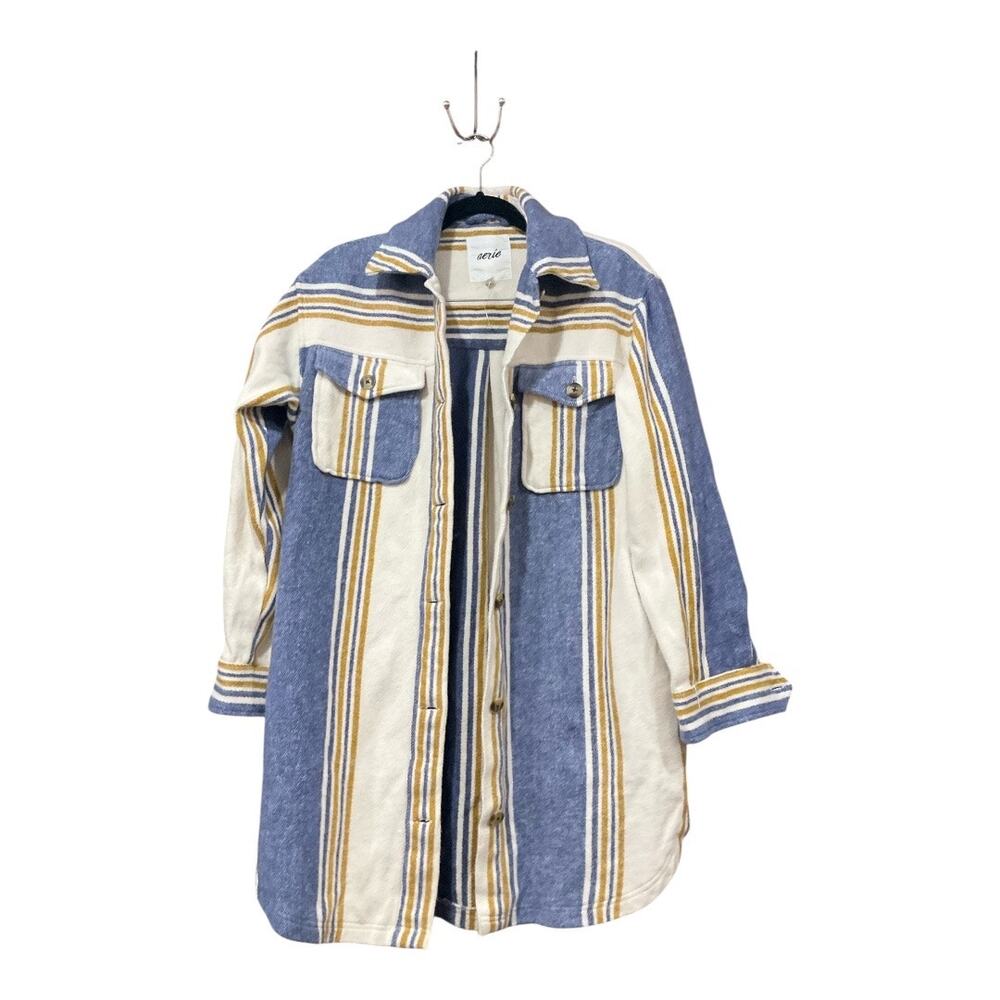 Aerie Shacket Women Small Yellow Blue 100% Cotton
